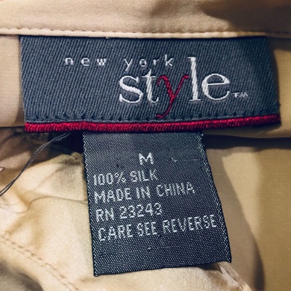 Style New York Silk Button Down Oversize Long Sleeves Top Size M Gold Cream - Picture 10 of 11